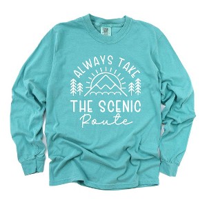Simply Sage Market Women's Take The Scenic Route Horizon Long Sleeve Garment Dyed Tee - 1 of 3