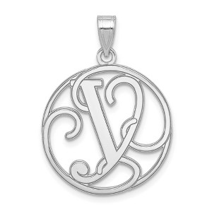 Black Bow Jewelry Rhodium Plated Sterling Silver Fancy Script Initial A-Z Pendant, 20mm - 1 of 4