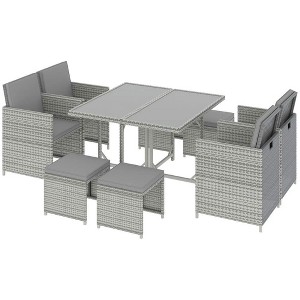 Resenkos 9 Piece Outdoor Rattan Wicker Dining Table and Chairs Furniture Set, Cushions, Mixed Gray And Gray - 1 of 4