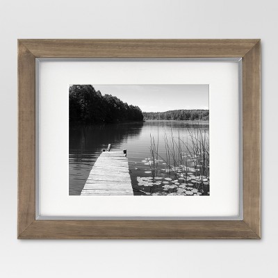 11" x 14" Matted to 8" x 10" Wood and Metal Edge Frame Brown - Threshold™
