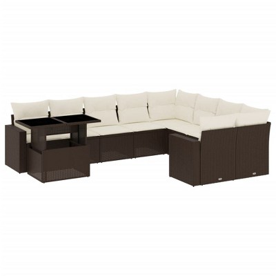 vidaXL Patio Sofa Set with Cushions Outdoor Furniture 10 Piece Poly Rattan - Brown and Cream