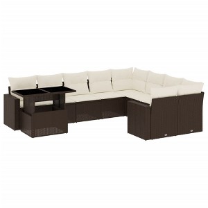 vidaXL Patio Sofa Set with Cushions Outdoor Furniture 10 Piece Poly Rattan - Brown and Cream - 1 of 4