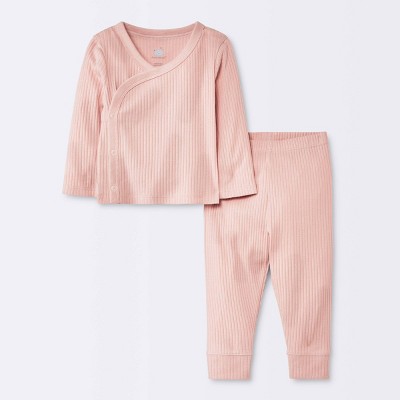 Image of Baby Girls' 2pc Wide Rib Side Snap Top & Bottom Set - Cloud Island™ Pink Newborn