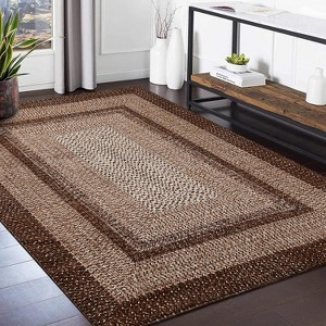 Acekool 9x12 Washable Area Rug, Modern Printed Braided Look, Non-Slip, Stain Resistant Large Brown Carpet for Bedroom, Living Room, Dining Room - 1 of 4