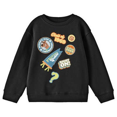 Scooby Doo Random Badges Target Black Crew Neck Sweatshirt : Youth