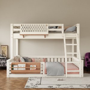 TIRAMISUBEST Twin XL/ Full XL/ Queen over Queen Size Kids Bunk Bed Frame with Pegboard Storage Box and Built-in Bookshelf - 1 of 4