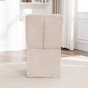 Gulches Linen Dining Chairs Set of 2, Beige Fabric Upholstered Side Chairs with Padded Seat/Backrest, Iron-Wood Frame Feet, Modern Armless Design - 1 of 4