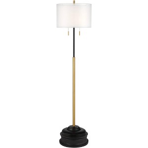 Possini Euro Design Roxie Modern Floor Lamp with Riser 65 1/2" Tall Brass Black Metal Sheer Linen Double Drum Shade for Living Room Bedroom Office - 1 of 4