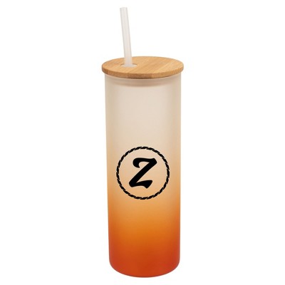 Elanze Designs Z Monogram Letter Initial Rope Circle Wrap-Around Design 25 Ounce Frosted Gradient Glass On-The-Go Coffee Travel Skinny Tumbler Mug