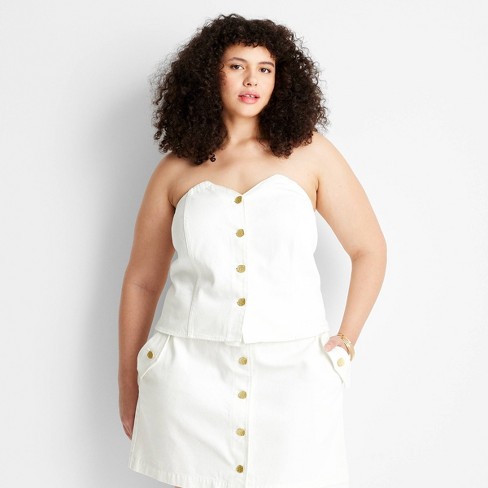 Women's Button-Front Denim Corset - Future Collective™ with Jenee Naylor  White XXL
