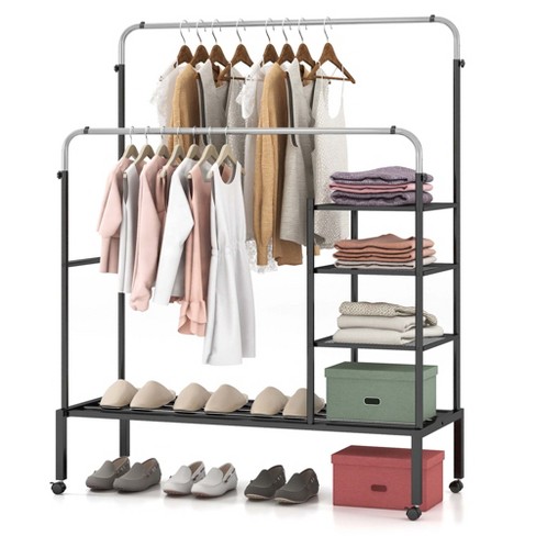 Costway Rolling Clothes Drying Rack Double Rods Garment Rack With Height Adjustables Silver Target