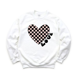 Simply Sage Market Women's Graphic Sweatshirt Checkered Heart Black - 1 of 3