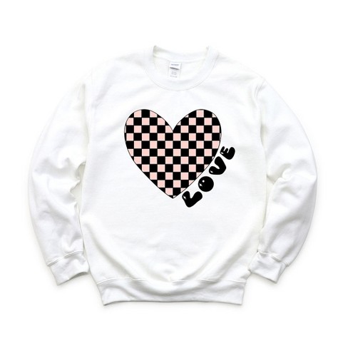 Simply Sage Market Women s Graphic Sweatshirt Checkered Heart Black S White