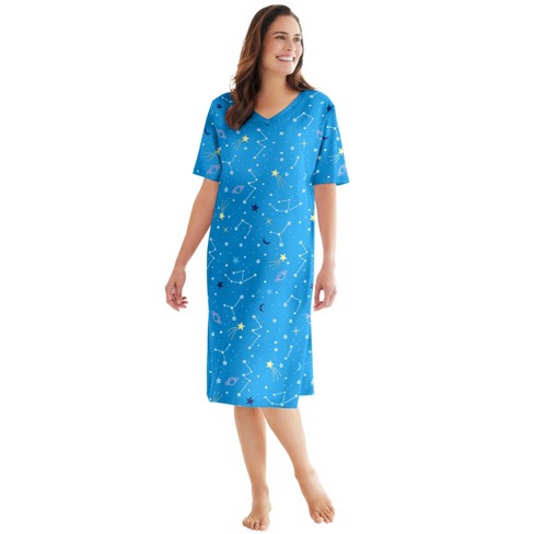 Dreams & Co. Women's Plus Size Print Sleepshirt - 5x/6x, Pool Blue Cosmic  Dreams : Target