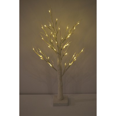 Season's Designs 24" White Glitter Branch Tree Battery Operated Christmas Decoration with Stand, Indoor Use, Requires AA Batteries (Not Included),