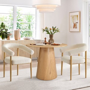 35" Modern Dining Set for 2,Wooden Round Dining Table with Upholstered Boucle Dining Chair for Small Space Dining Room - 1 of 4