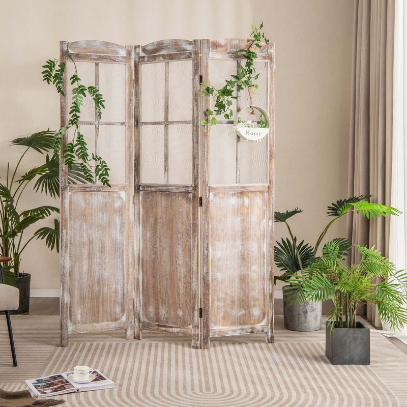 Costway 6FT Retro 3-Panel Room Divider Folding Privacy Screen Freestanding Wall Divider, 2 of 11