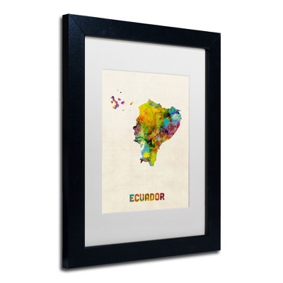Trademark Fine Art -Michael Tompsett 'Ecuador Watercolor Map' Matted Framed Art