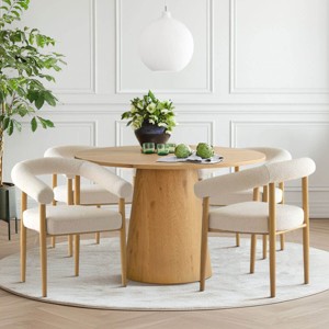 Modern Dining Set for 4 ,Oak Wood 46" Round Dining Table with Upholstered Boucle Dining Chairs with Curved Arm and Back for Small Space-Tanpinhause - 1 of 4