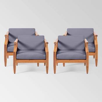 Aston 4pk Acacia Wood Mid-Century Modern Club Chairs - Teak/Gray - Christopher Knight Home