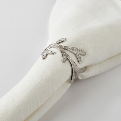 Silver Vine Leaf Design Metal Napkin Rings Set of 4