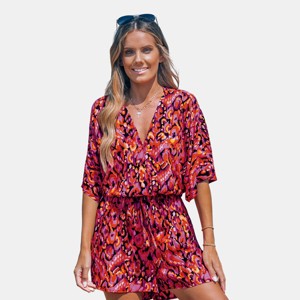 Women's Lace Up Leopard Print Romper - Cupshe - 1 of 4