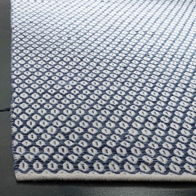 Hand-Crafted Navy/Ivory Geometric Wool-Cotton Blend Rug, 3' x 5'