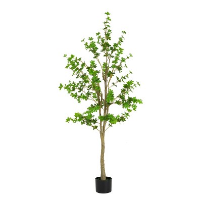 Syemin Artificial Plants Lush Artificial Enkianthus Tree Pairs With Minimalist Decor Without Daily Care for Living Room, Green, 69.25"*10.25"*9.25"