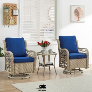 Jojoka 3pc Outdoor Wicker Rocking Bistro Set with 2 Swivel Chairs & Glass-Top Table, Rattan Patio Furniture with Cushions for Porch, Backyard - 1 of 4