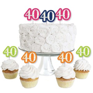 Big Dot of Happiness 40th Birthday - Cheerful Happy Birthday - Dessert Cupcake Toppers - Fortieth Birthday Party Clear Treat Picks - Set of 24 - 1 of 4