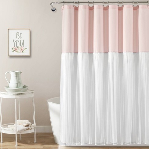 Tulle Skirt Color Block Shower Curtain Blush White Lush D cor