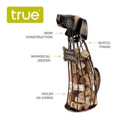 Bronze Metal Dog Figurine Wine Cork Holder, 13" Tall