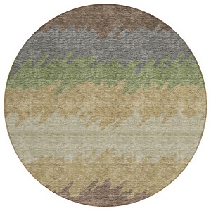 Chocolate Gray And Green Striped Washable Indoor Outdoor Area Rug - 1 of 4