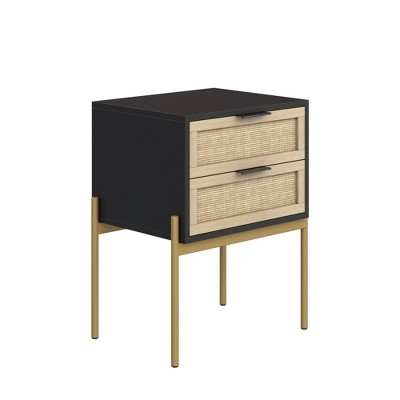 Andrew Black Oak Rattan End Table with Storage