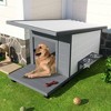 Whisen Wood Dog House with Food bowl, 4 Swivel Wheels - Grey & White - 2 of 4