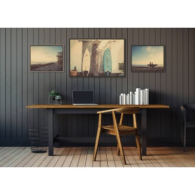 Gray Coastal Beach Surfboards and Surfers Framed Canvas Art Set