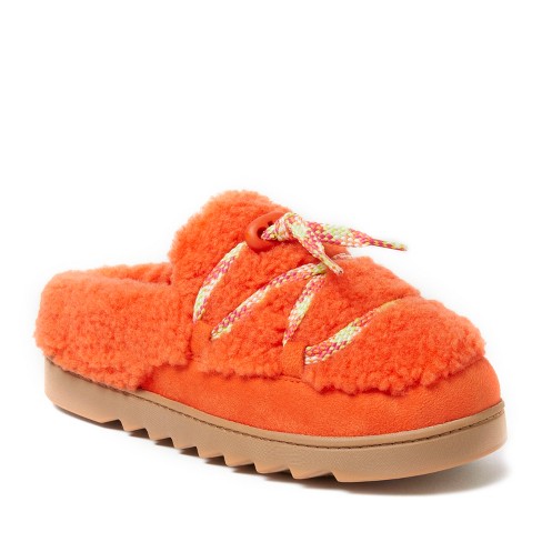 Dearfoams Women s Giselle Lace Up Teddy Clog Slipper Orange