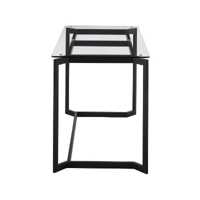 Contemporary 47'' Black Steel and Clear Glass Home Office Desk