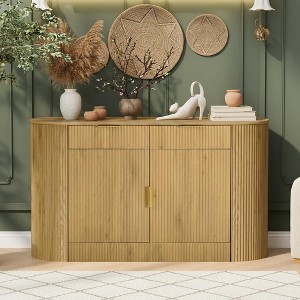 Merax Stripe Curve Sideboard Cabinet with Magic Tape Doors, Dual Drawers, and 3-Tier Shelves - 1 of 4