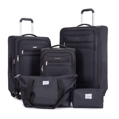 Whisen 5-Piece Set(18/23/27 in.) Luggage Sets Lightweight Softshell Suitcase with Travel Bag and Toiletry Bag