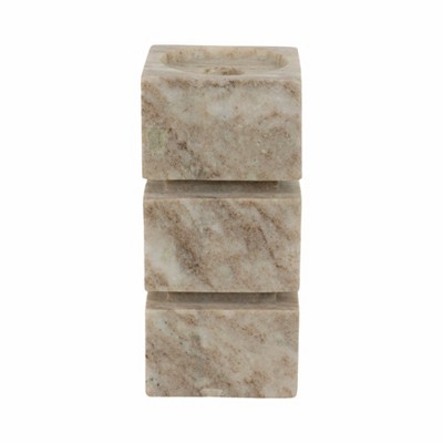 Modern Marble Candle Holder for Pillar & Taper Candles - Stone Square Design - Glam Accent for Home, Office, Bedroom & Living Room