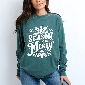 Simply Sage Market Women's Season To Be Merry Long Sleeve Garment Dyed Tee - 1 of 4