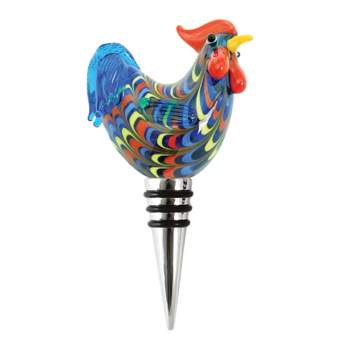 Twine Rooster Bottle Stopper, Glass Rooster Wine Bottle Stopper, Keep Wine Fresh, Glass, Metal, Multicolor, Set of 1