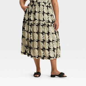 Women's Tiered Midi A-Line Skirt - A New Day™ Black/Cream Seashell - 1 of 3