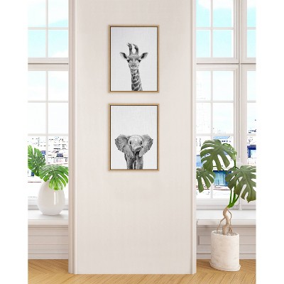 Set of 2 Baby Giraffe and Elephant Canvas Prints