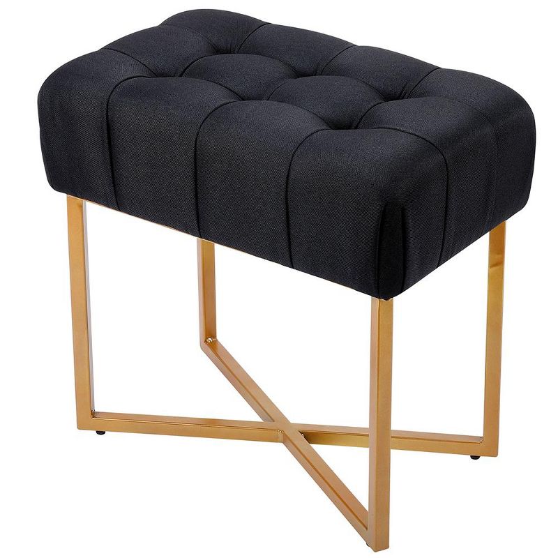 BirdRock Home Rectangular Tufted Black Foot Stool Ottoman with Pale Gold Legs, 1 of 3