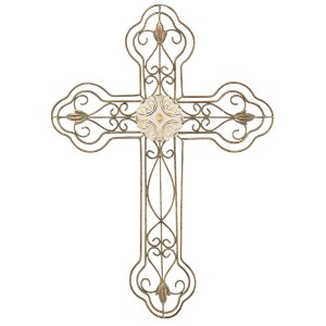Dicksons Ornate Open Design Aged Patina Accented Medallion Gold 20.25 x 14.75 Metal Wall Cross Decoration - 1 of 1