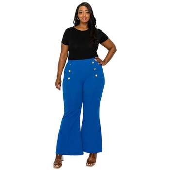 L I V D Women's High Waisted Button Detail Flare Pants