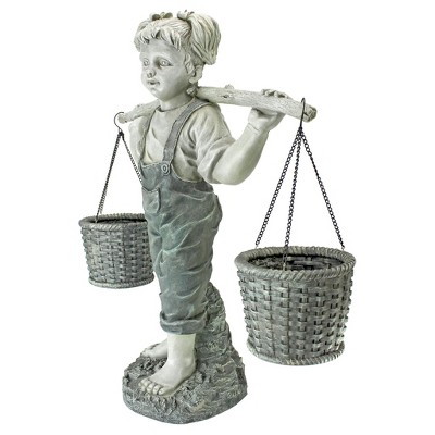 Medium Two-Tone Resin Little Girl Garden Statue with Baskets