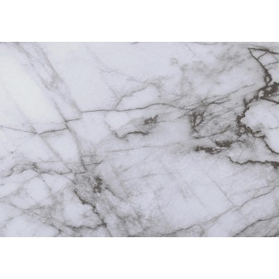 White Marble and Black Metal C-Shaped End Table